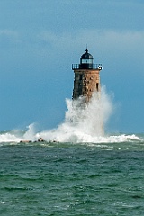 Wave Covers Whaleback Lighthouse Tower in Maine